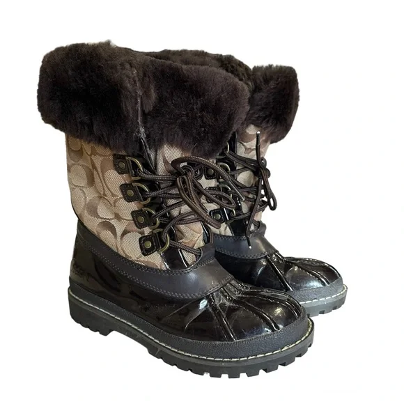 Coach Leonora Women’s Brown Winter Boots Furry Lining - Picture 4 of 14